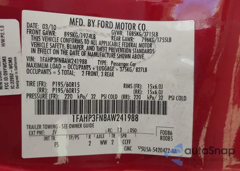 2010 Ford Focus Se from USA, damaged, VIN 1FAHP3FN8AW241988